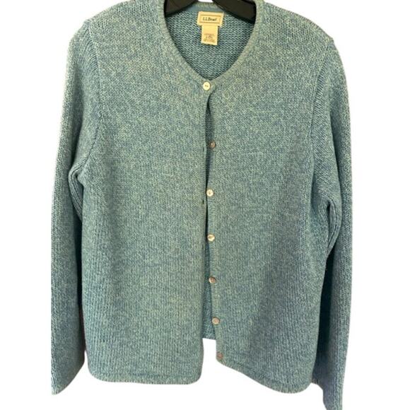 LL Bean Sweaters - LL Bean Button Front Cotton Cardigan Sweater Womens Large Blue Thick Knit Classi
